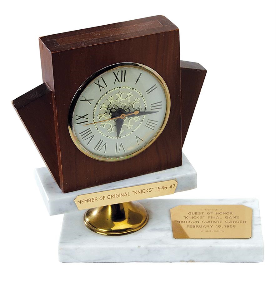The Ossie Schectman Collection - Clock Given To The Original Knicks at the Last Game of the Old Garden 2/10/1968