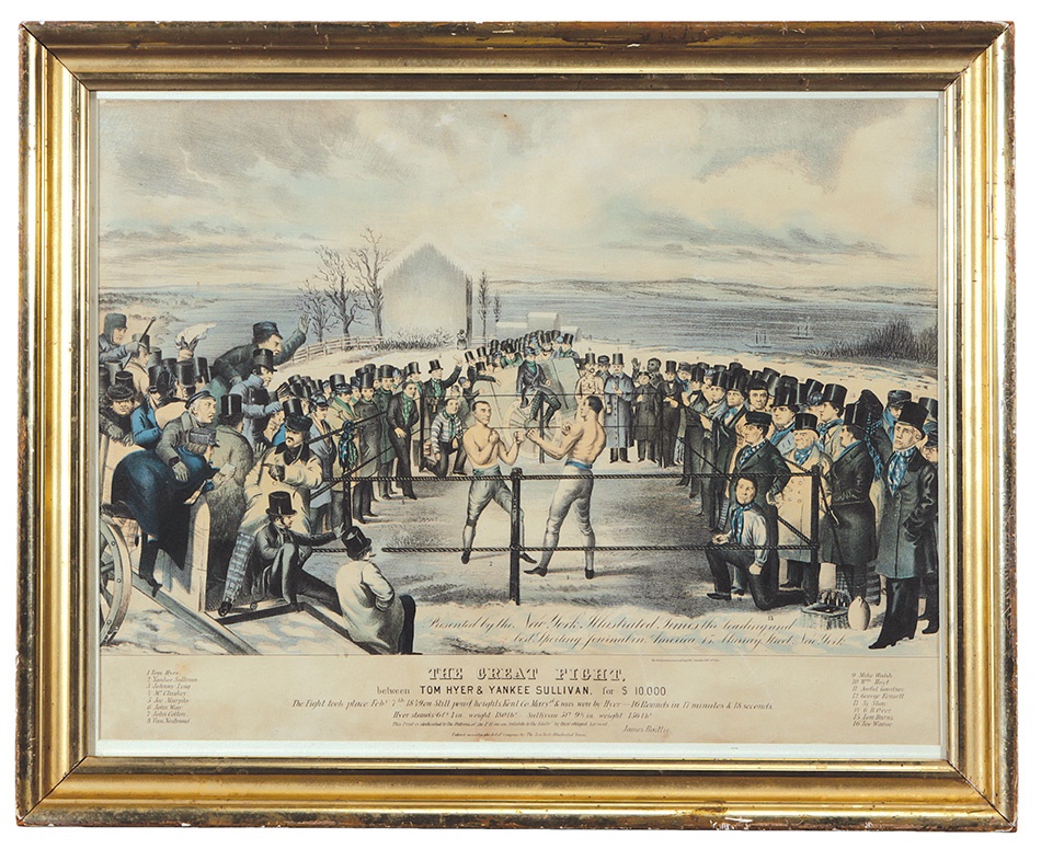 - 1849 "The Great Fight" Tim Hyer V. Yankee Sullivan Lithograph. ex. Museum