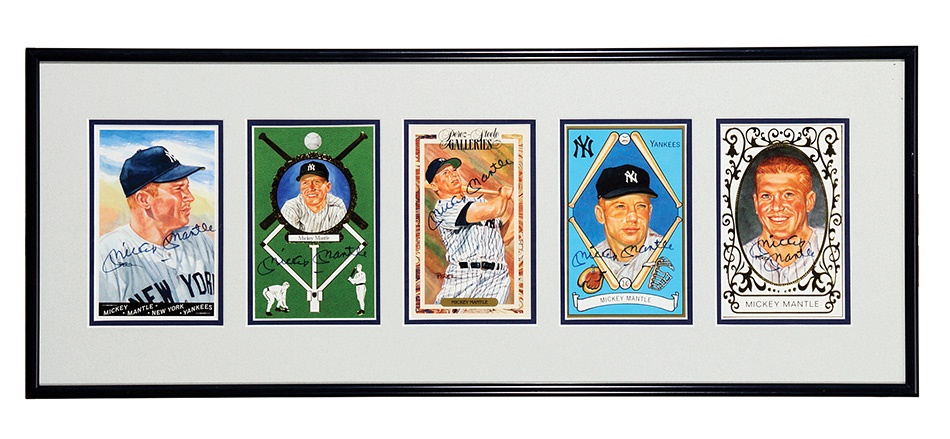 - Mickey Mantle Framed Display of 5 Different Perez Steele Cards