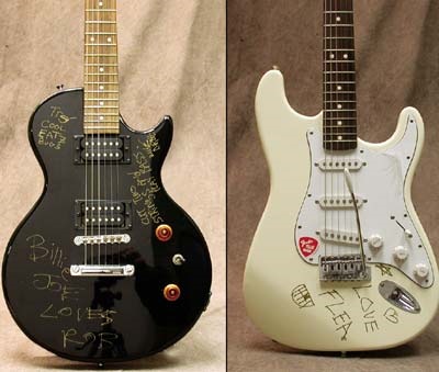 Musical Instruments - Green Day & Flea Signed Guitars