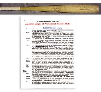 Bats - 1950's Vern Stephens Game Used Bat (36") & 1955 Uniform Player's Contract