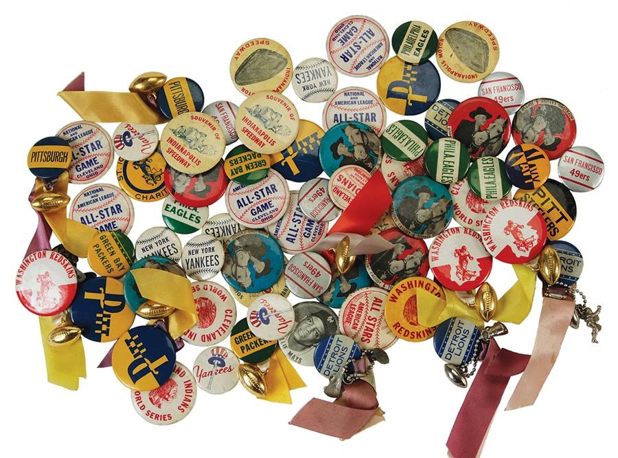 Baseball Memorabilia - 1940's-50's Collection of Sports Pins (66)