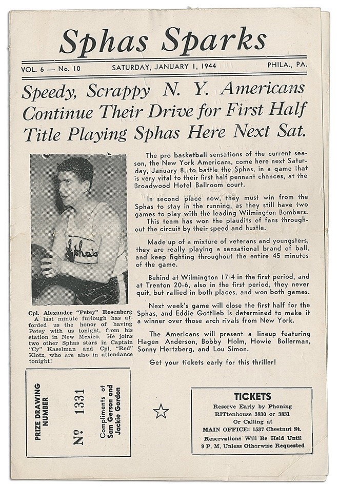 The Ossie Schectman Collection - Sphas 1944 Basketball Program Collection (6)