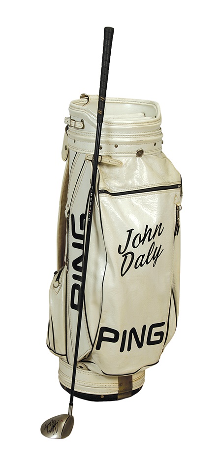 - John Daly Ping Golf Bag and Signed Used Wilson Invex Driver