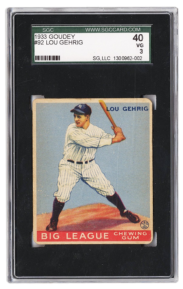- 1933 Goudey Lou Gehrig #92 SGC 40 VG 3