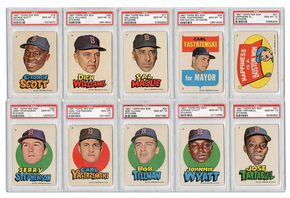 - 1967 Topps Red Sox Stickers  #1 PSA Set Registry Set Incredible 9.70 GPA