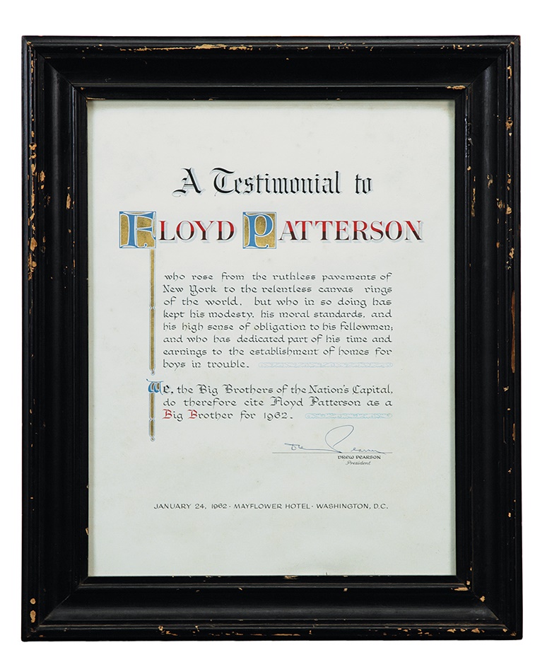 The Floyd Patterson Collection - 1962 Floyd Patterson Testimonial