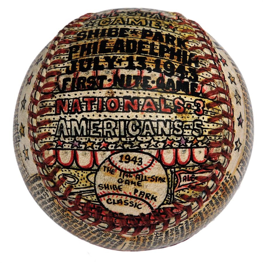 - 1943 All Star Game Folk Art Painted Baseball by George Sosnak