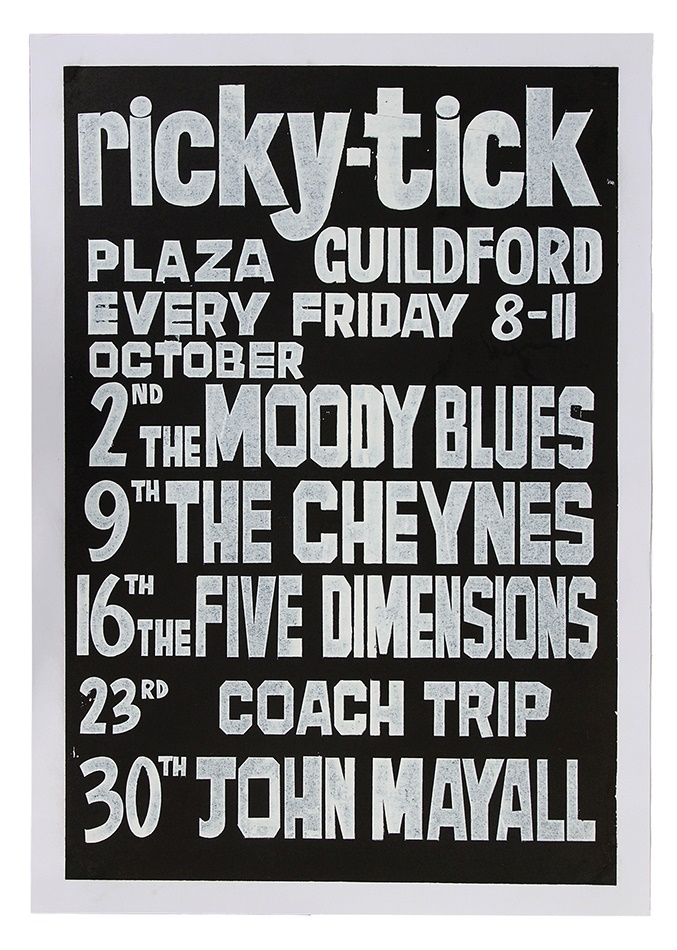 - 1964 The Moody Blues, Cheynes, Five Dimensions, Coach Trip and John Mayall Ricky-Tick Club Poster