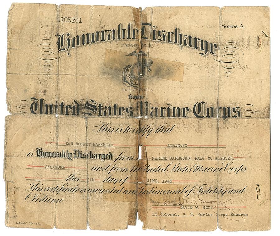 - 1946 Dan Bankhead Honorable Discharge With Full Name Signature