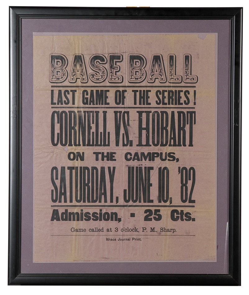 19th Century Baseball - Baseball Broadside for Cornell vs. Hobart 1882