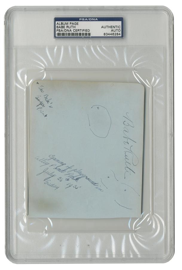 - 1935 Babe Ruth Signed Album Page With "The Babe's" Fingerprints Outlined
