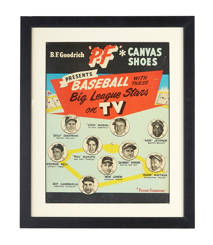 Baseball Memorabilia - 1950s P.F. Flyers TV Stars Cardboard Sign