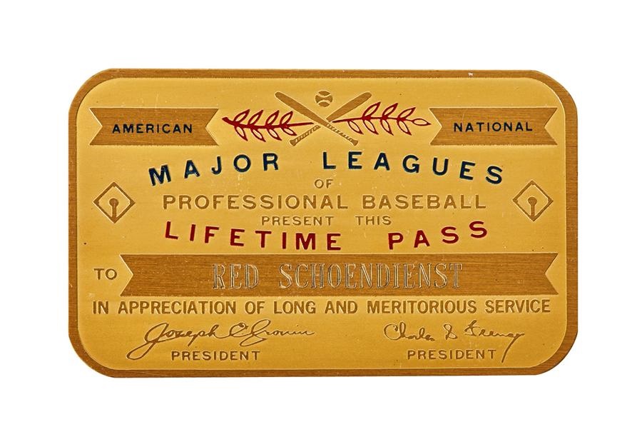 Red Schoendienst Jewelry & Awards - Major League Baseball Lifetime Pass