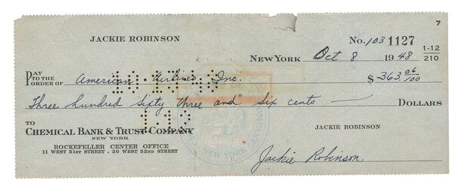 - 1948 Jackie Robinson Signed Bank Check