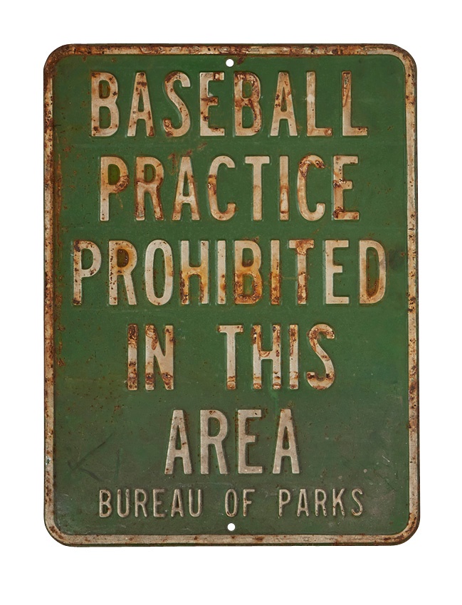 Baseball Memorabilia - Vintage Baseball Practice Prohibited Sign