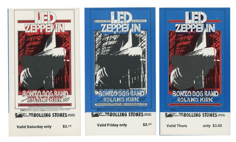 Rock 'n'  Roll - 1969 Led Zeppelin Tickets Bill Graham Complete Set of 3