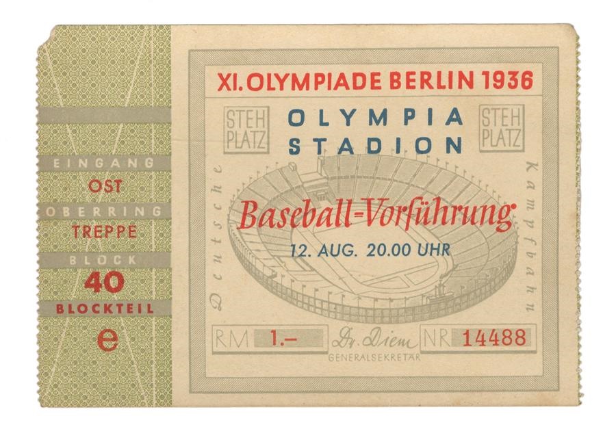 Baseball Memorabilia - 1936 Olympic Baseball Ticket