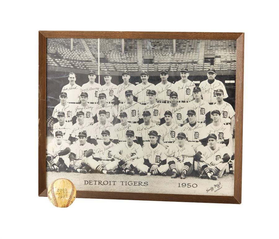 Baseball Memorabilia - George Kell's 2,000th Hit Baseball and Tigers Photograph