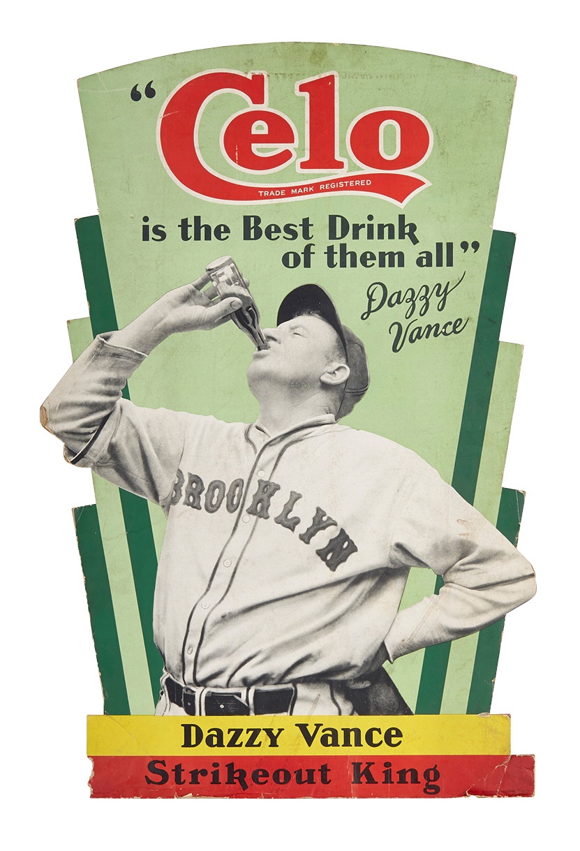 Baseball Memorabilia - Dazzy Vance Celo Cardboard Advertising Display