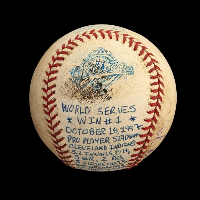 The Livan Hernandez Collection - 1997 World Series Game One Last-Out Baseball