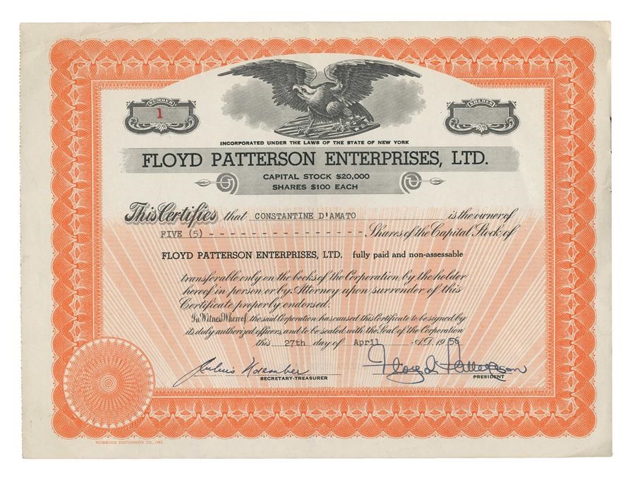 - Floyd Patterson Stock Certificate