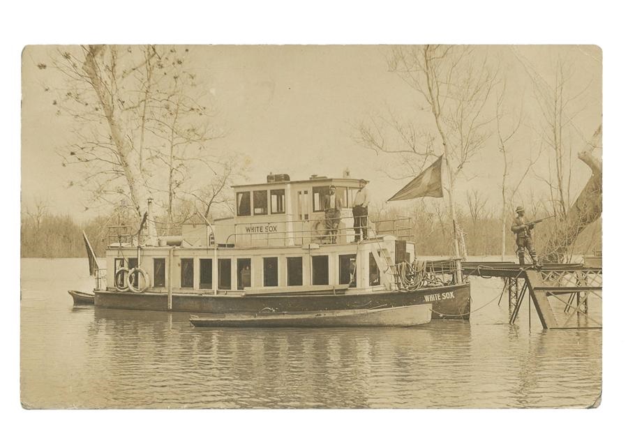 Baseball Memorabilia - 1913 Charles Comiskey  "White Sox" Boat Real Photo Postcard