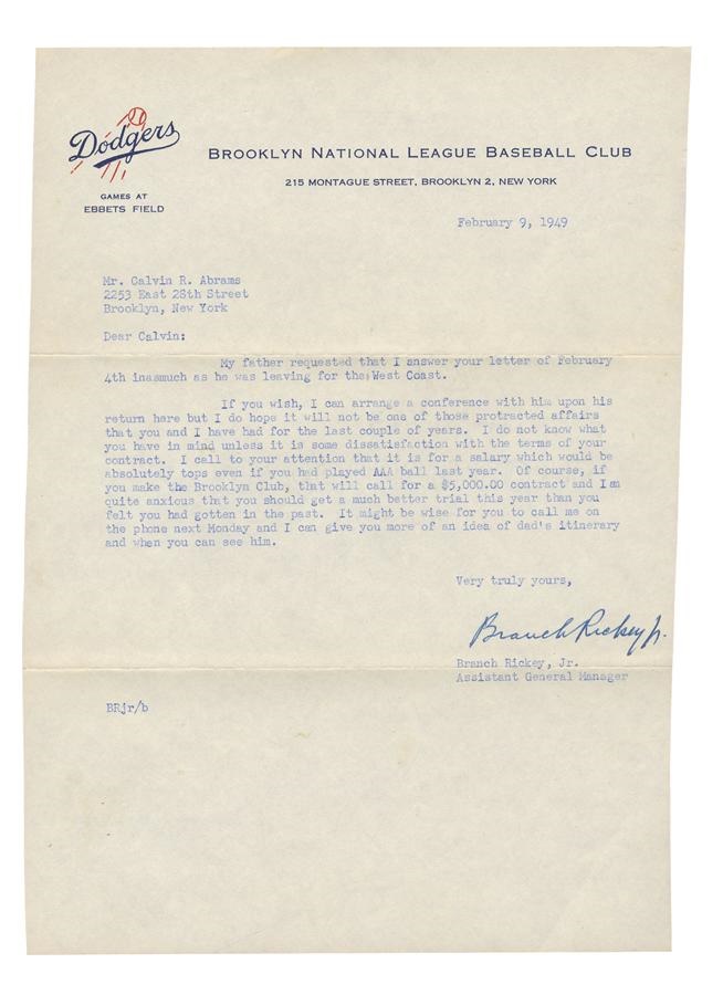 The Cal Abrams Collection - Branch Rickey & Branch Rickey, Jr. Letters to Cal Abrams (4)