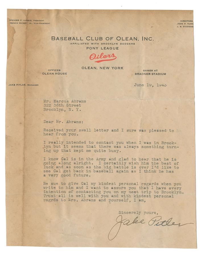 The Cal Abrams Collection - Collection of Cal Abrams Including Bowman Gum Contract, Jake Pitler Letter & Press Releases