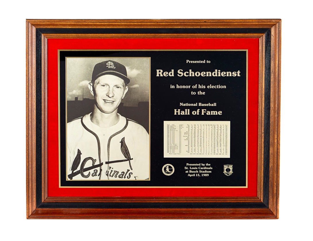 Red Schoendienst Jewelry & Awards - Hall of Fame Induction Plaque Presented by The St. Louis Cardinals