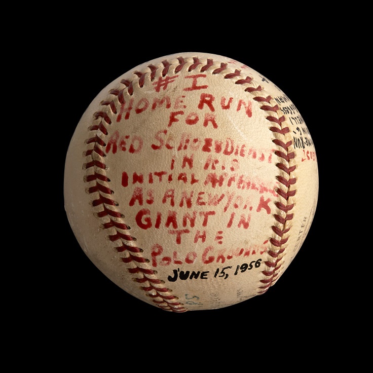 Red Schoendienst Equipment - First Home Run Baseball as a New York Giant