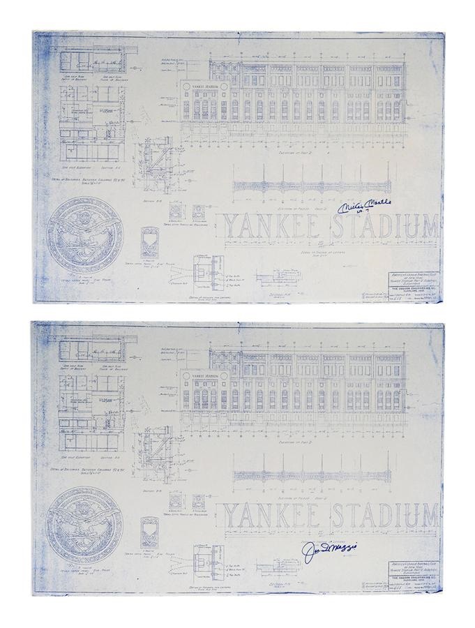 NY Yankees, Giants & Mets - Mickey Mantle and Joe DiMaggio Signed Yankee Blueprints (2)