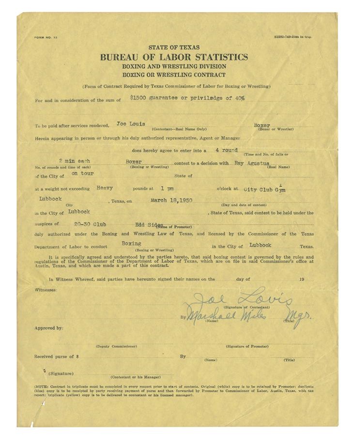 - Joe Louis Signed Boxing Contract & License with Thumbprint