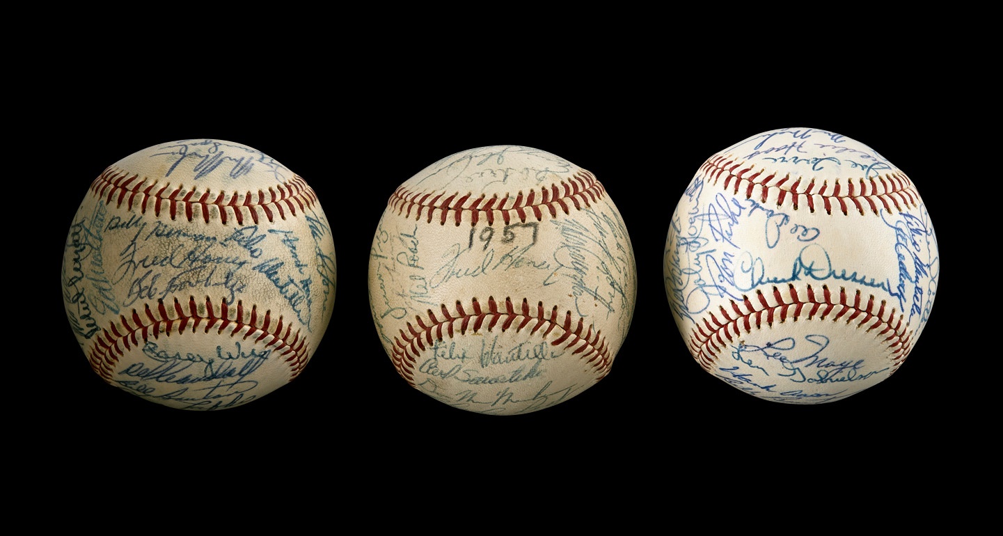 Red Schoendienst Baseballs & Autographs - 1957, 1958 and 1960 Milwaukee Braves Team-Signed Baseballs