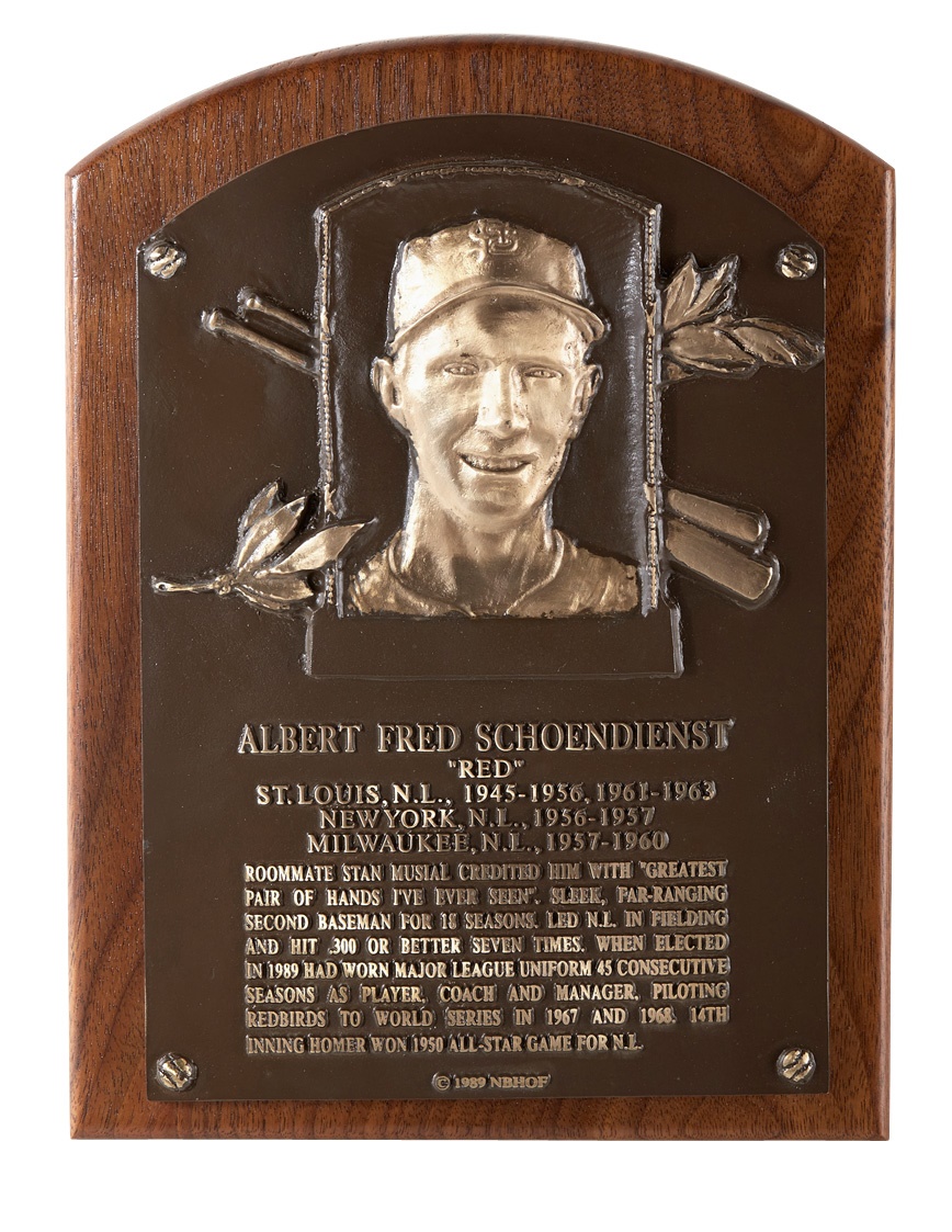 Red Schoendienst Jewelry & Awards - National Baseball Hall of Fame Presentational Plaque