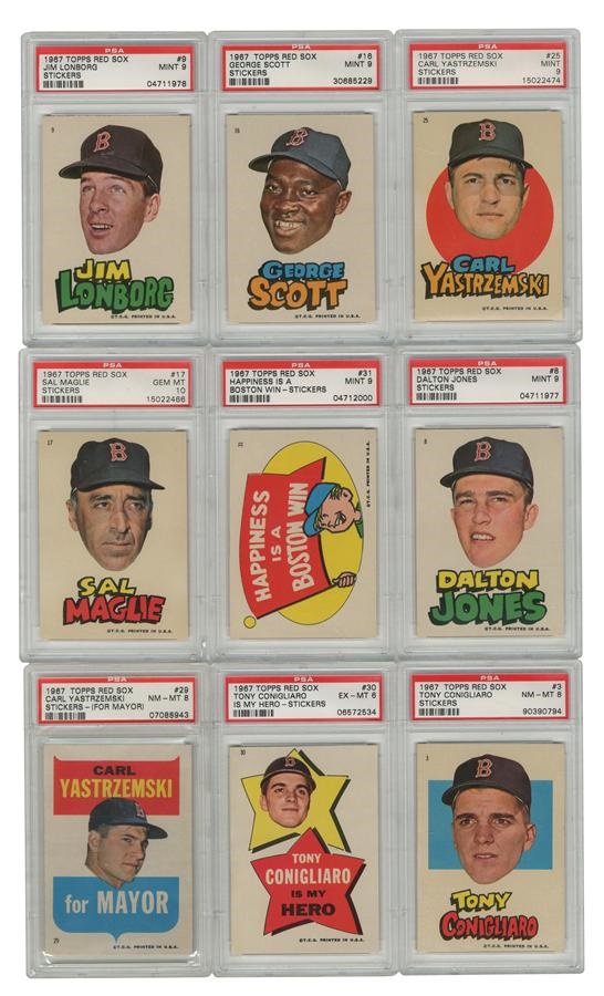 - 1967 Topps Red Sox Stickers Complete PSA Graded Set #7 On Registry 8.48 Overall