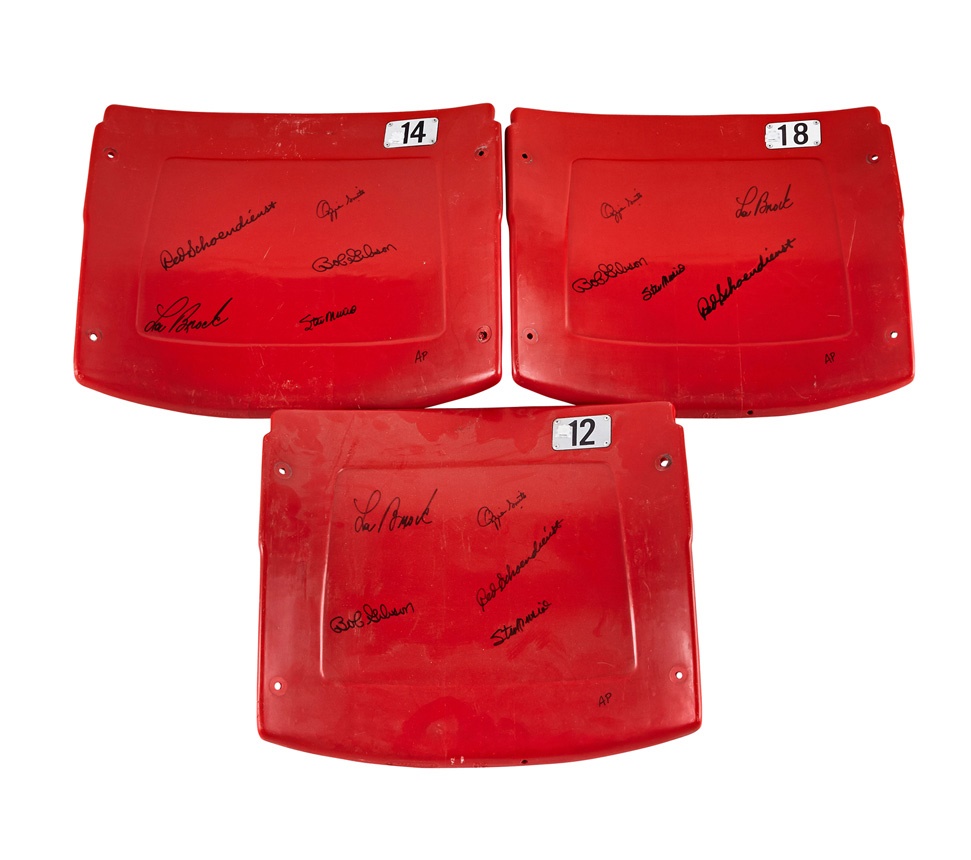 Red Schoendienst Baseballs & Autographs - Old Busch Stadium Seat Backs Signed by Cardinal Hall of Famers (3)