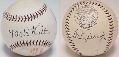 NY Yankees, Giants & Mets - 1920's Babe Ruth & Lou Gehrig Signed Baseball