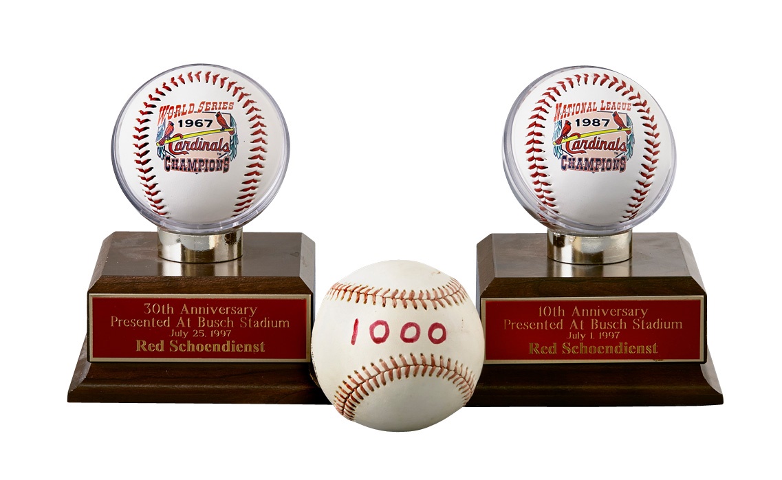 Red Schoendienst Jewelry & Awards - Three Trophy Baseballs