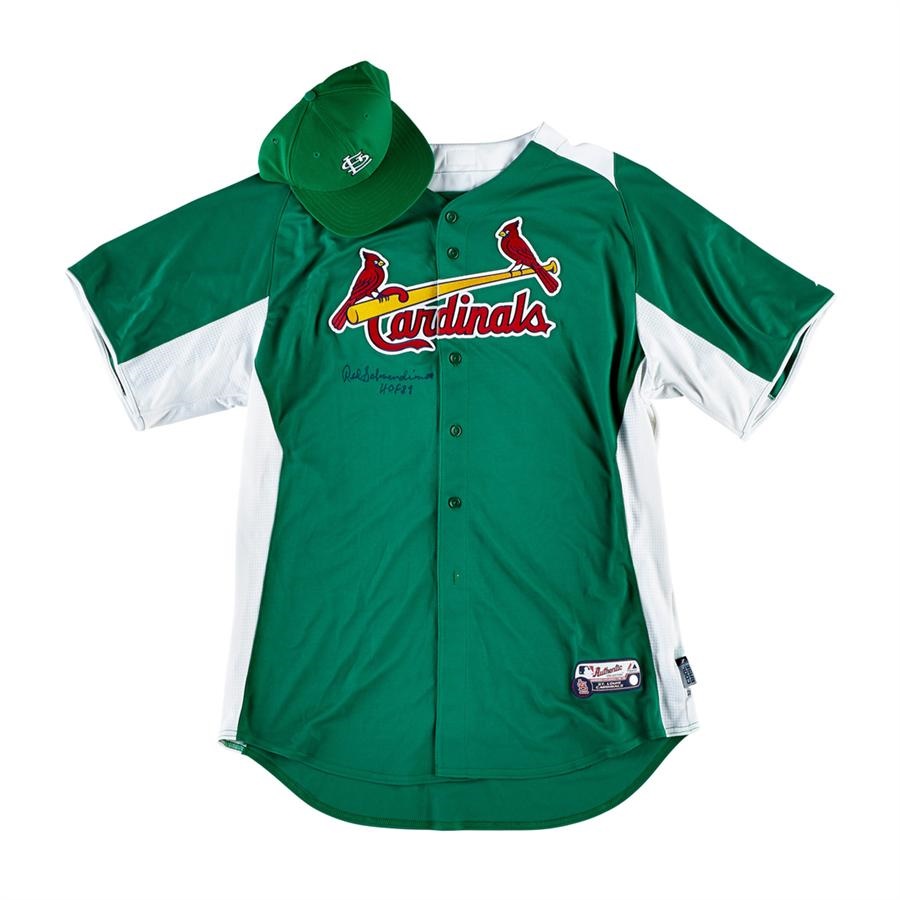 - St. Louis Cardinals St. Patrick's Day Game-Worn Jersey and Cap