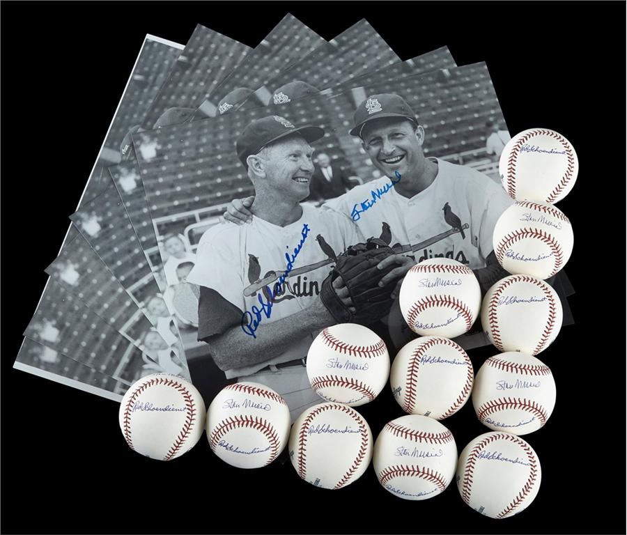 - Stan Musial and Red Schoendienst Signed Baseballs (12) and Photographs (6)