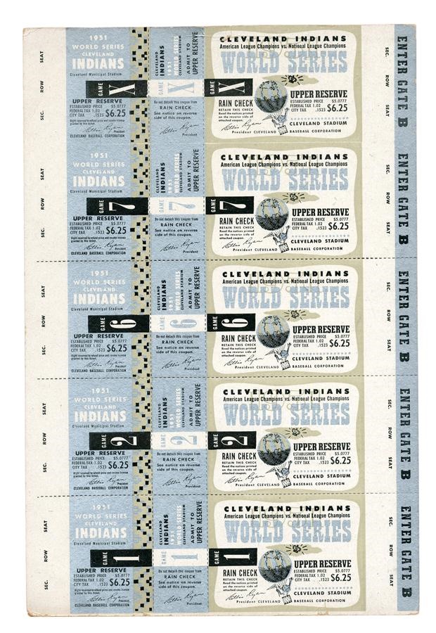 - 1940 and 1951 Cleveland Indians Phantom World Series Tickets