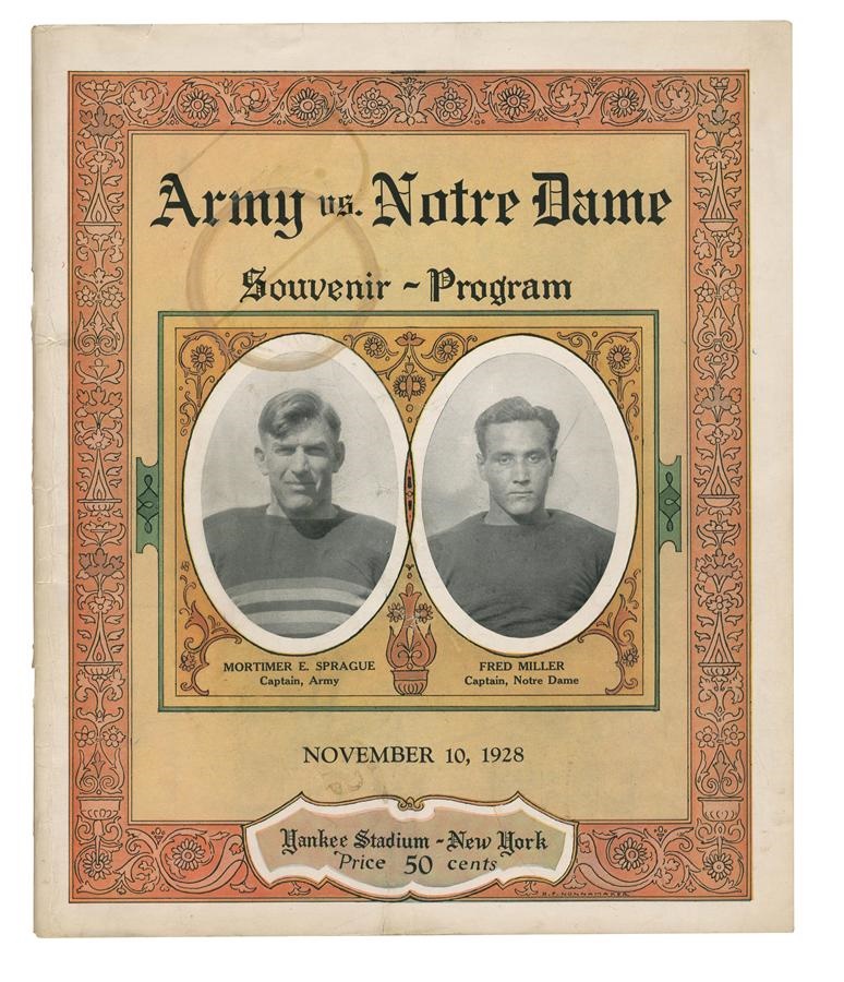 Football - 1928 Army vs. Notre Dame "Win One for the Gipper" Program