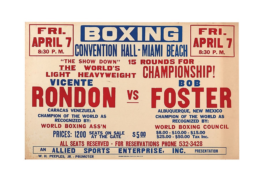 Muhammad Ali & Boxing - Large 1972 Bob Foster vs. Vincente Rondon On-Site Fight Poster
