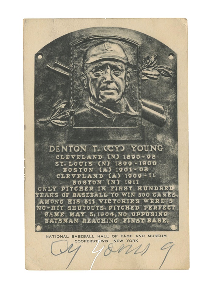 Baseball Autographs - Cy Young Signed Black & White HOF Plaque