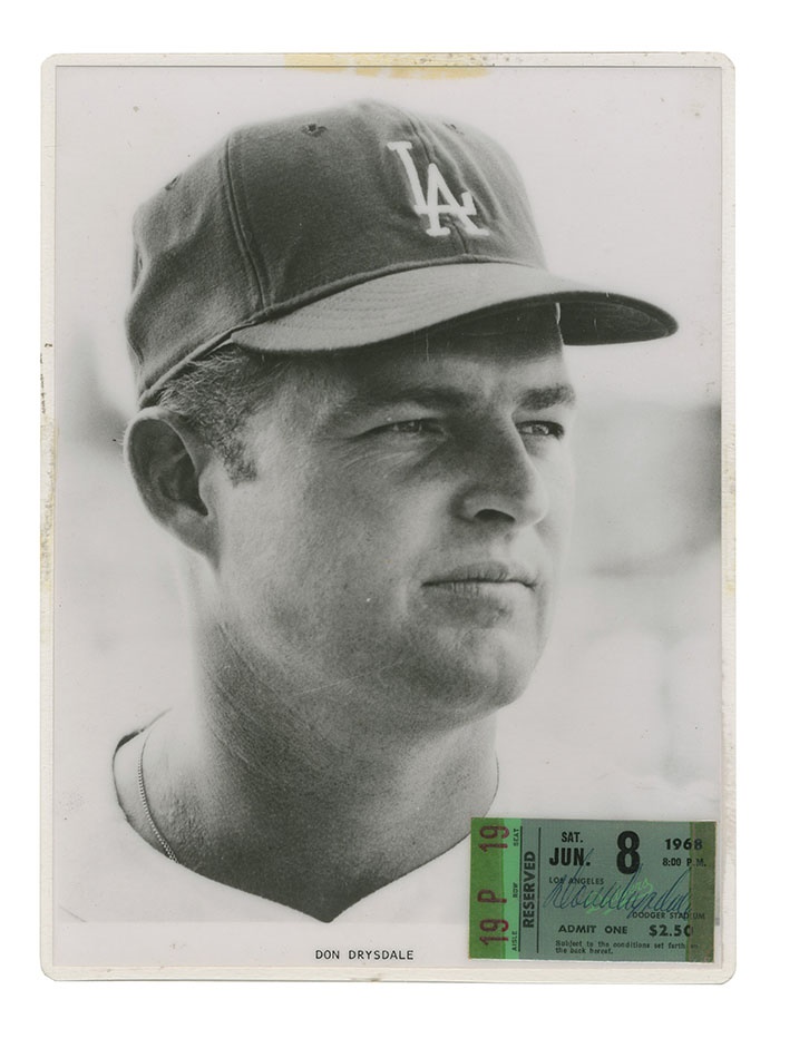 Sports Tickets and Programs - 1968 Don Drysdale 58th Scoreless Inning Signed Ticket