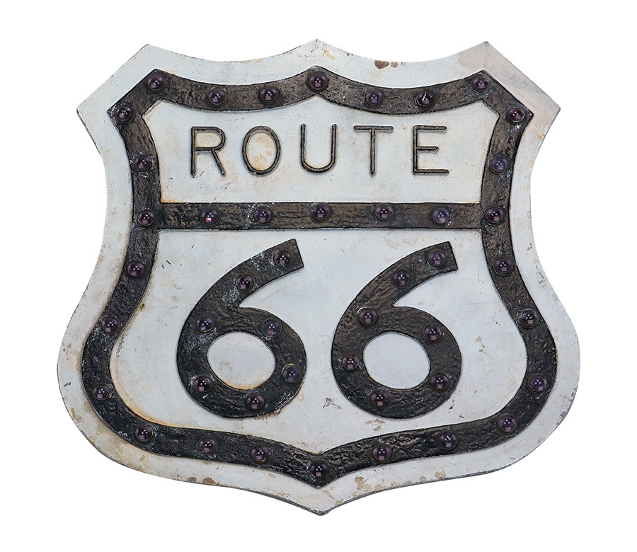 Rock And Pop Culture - Original Route 66 Cast Iron Jeweled Sign