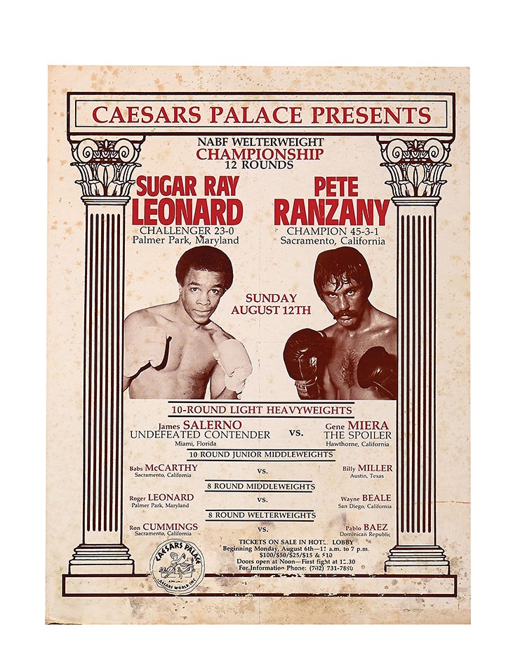 Muhammad Ali & Boxing - 1979 Sugar Ray Leonard vs. Pete Ranzany On-Site Fight Poster