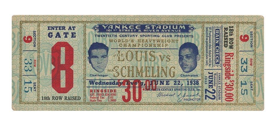 Muhammad Ali & Boxing - 1938 Joe Louis vs. Max Schmeling II Full Ticket