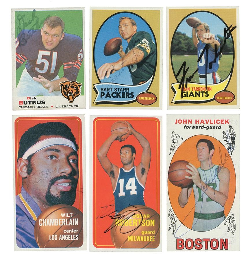 Basketball - Autographed Basketball & Football Card Collection Including Wilt Chamberlain (35)